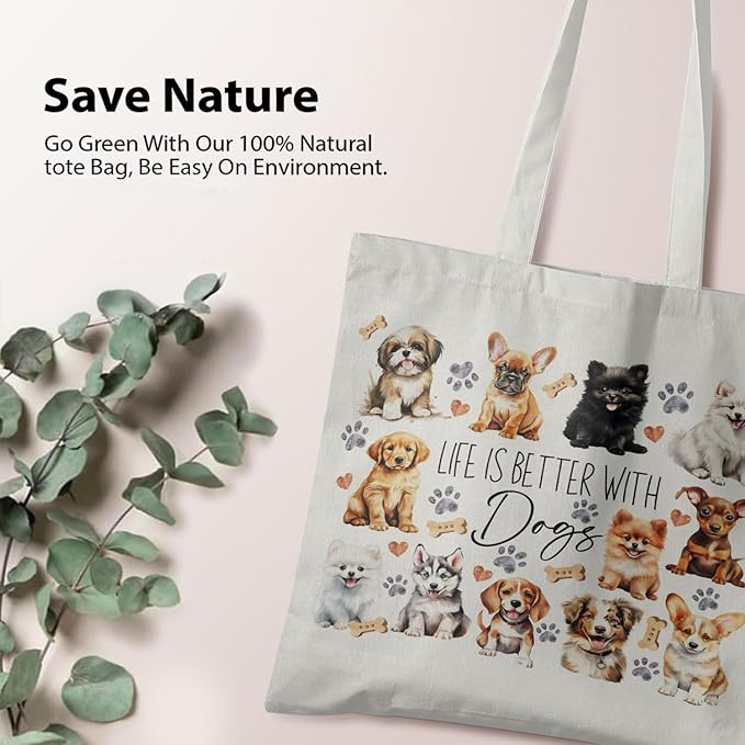Dog Mom Canvas Tote Bags - Reusable Grocery Bags for Shopping, Funny Dog Lover Gifts for Women