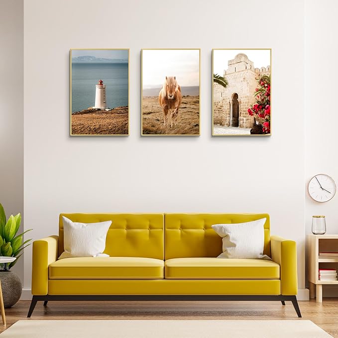 Golden State Art, 20x30 Aluminum Picture Frame, Gold Metal Thin Poster Frames for 20 x 30 inch Photo, Acrylic Front, Wall Hook for Horizontal or Vertical Display, 3 Pack