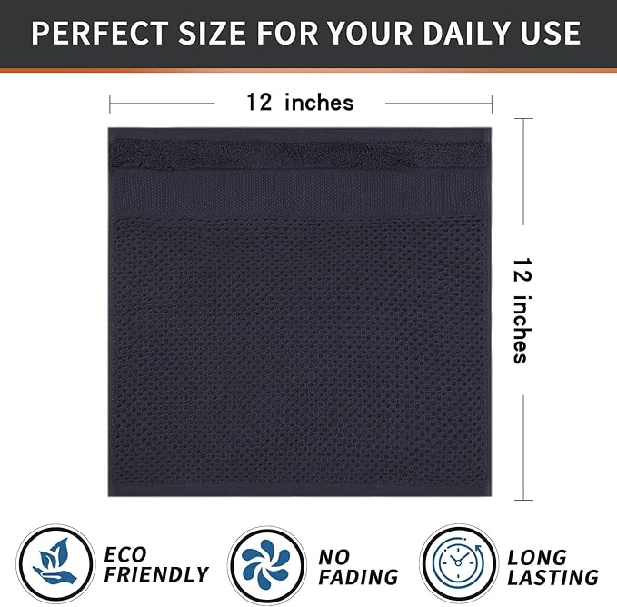 Homaxy 100% Cotton Dish Cloths, 6 Pack - 12 x 12 Inches, Waffle Weave Super Soft and Absorbent Dish Towels Quick Drying Dishcloths, Dark Grey