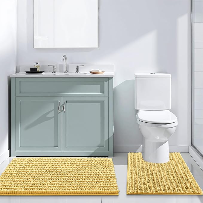 Arotive Luxury Chenille Bathroom Rug Mat, Extra Soft Thick Absorbent Shaggy Bath Rugs, Non-Slip Machine Wash Dry, Plush Bath Mats for Bathroom, Shower and Tub, 34x21, Yellow