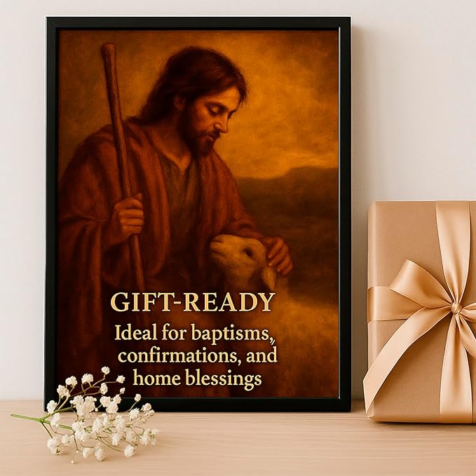 DoawBang Jesus the Good Shepherd Canvas Wall Art – 12x16” Vintage Christian Decor – Rustic Religious Artwork on Stretched Wood Frame – Faith-Based Home or Church Display – No Scripture Verses