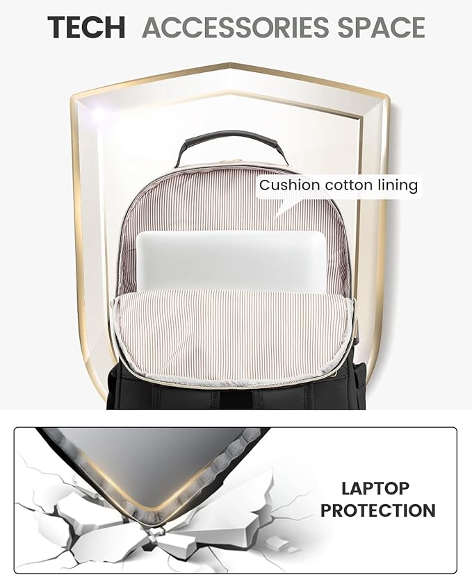 LOVEVOOK Laptop Backpack Purse for Women, Work Travel Computer Bags, College School Backpack for Student Girl, Quilted Casual Daypack with USB Port, Fit 15.6 Inch Laptop, Black