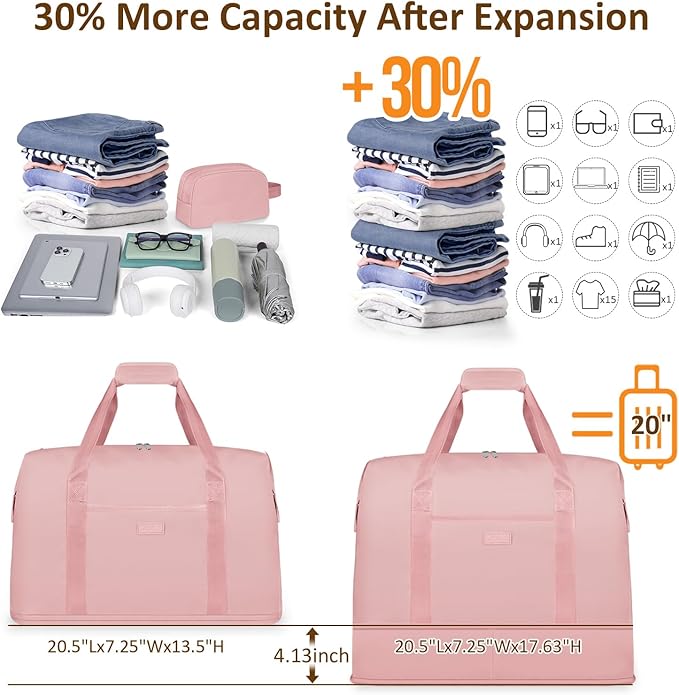 Expandable Travel Duffle Bags Weekender Overnight Bags for Women Men Hospital Bag for Women Labor Delivery with Toiletry Bag Waterproof