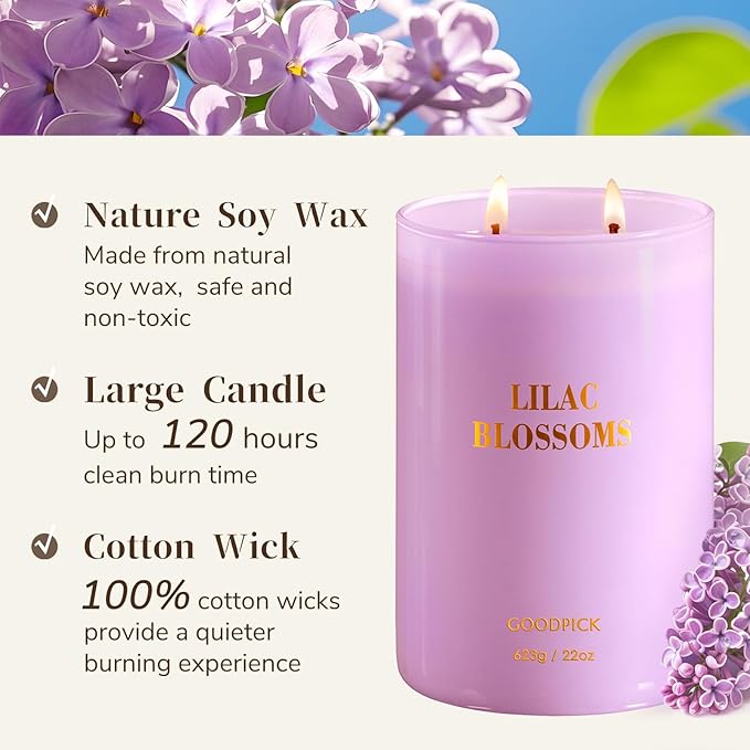 Goodpick Lilac Scented Candle, Mothers Day Soy Wax Candle, 22oz Long Burning 120H for Home Scented, Gifts for Women