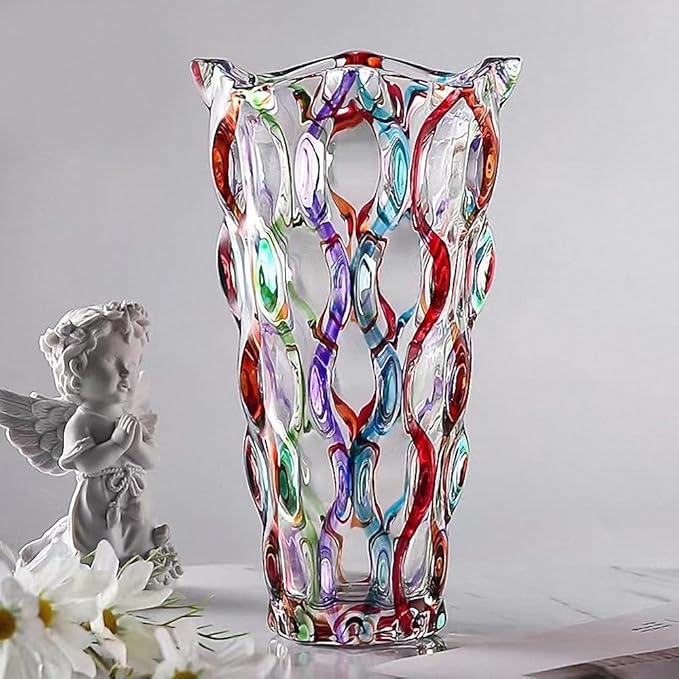 Hand Painted Colorful Vase 11" Tall,Flower Vase Decor for Home Dining Table Living Room,Office Wedding Holiday Party,Handmade Decorative Flower Vase (Colorful)