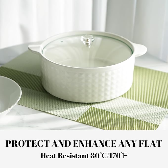 Placemats Set of 6 Vinyl/Plastic Woven Place Mats for Kitchen Table Indoor/Outdoor Washable Placemat Wipeable Dining Table Mats (Green Cube,6)