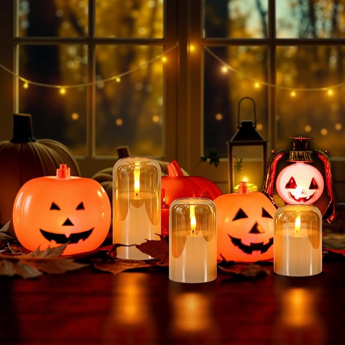 GenSwin Glass Gold Flameless Candles with Remote Timer, Battery Operated Candles with Flickering Flame, Glass and Real Wax LED Pillar Candle for Halloween Christmas Home Decor(Set of 3, D3”x4”5”6”)