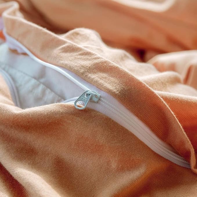 AMWAN Peach Pink Color Twin XL Duvet Cover Soft Jersey Knit Cotton Duvet Cover Boho Orange Bedding Sets Solid Color Comforter Cover Luxury Soft T-Shirt Cotton Duvet Cover with Zipper Ties