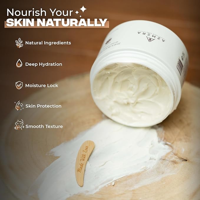 AZMERA Handcrafted Whipped Shea Body Butter – Refreshing Mint & Eucalyptus Scented Moisturizer for Dry, Sensitive Skin, Argan Oil & Vitamin E – Vegan, Non-Greasy Skincare – 8.82 oz