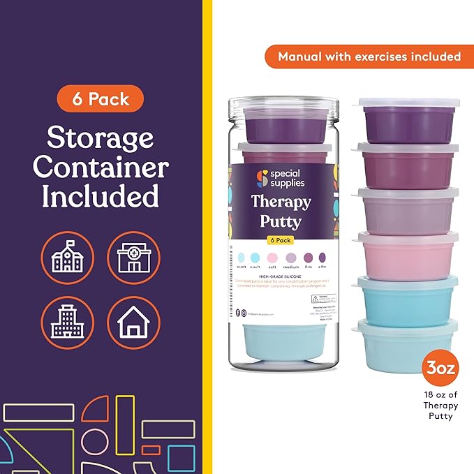 Special Supplies Therapy Putty for Kids and Adults - Resistive Hand Exercise Stress Relief Kit, Set of 6 Strengths, 3 Ounces of Each Putty - Unicorn Colors
