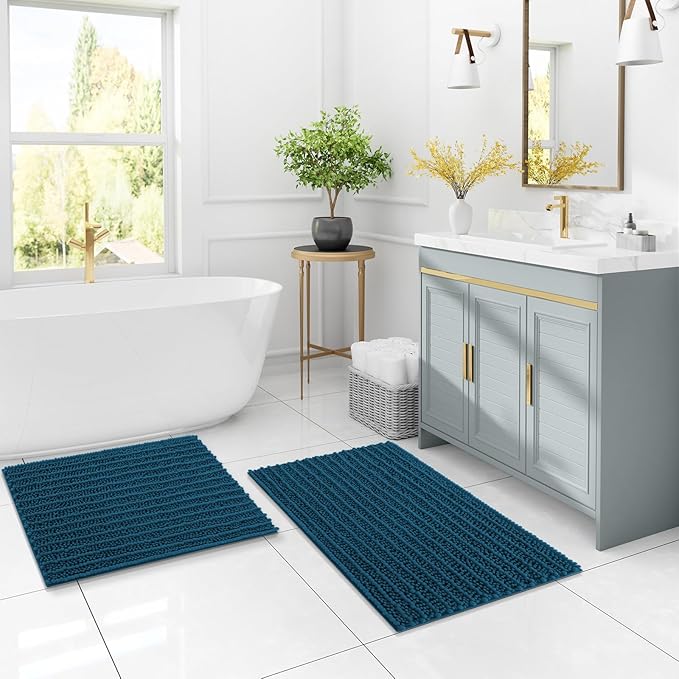 Arotive Luxury Chenille Bathroom Rug Mat, Extra Soft Thick Absorbent Shaggy Bath Rugs, Non-Slip Machine Wash Dry, Plush Bath Mats for Bathroom, Shower and Tub, 30x17, Peacock Blue