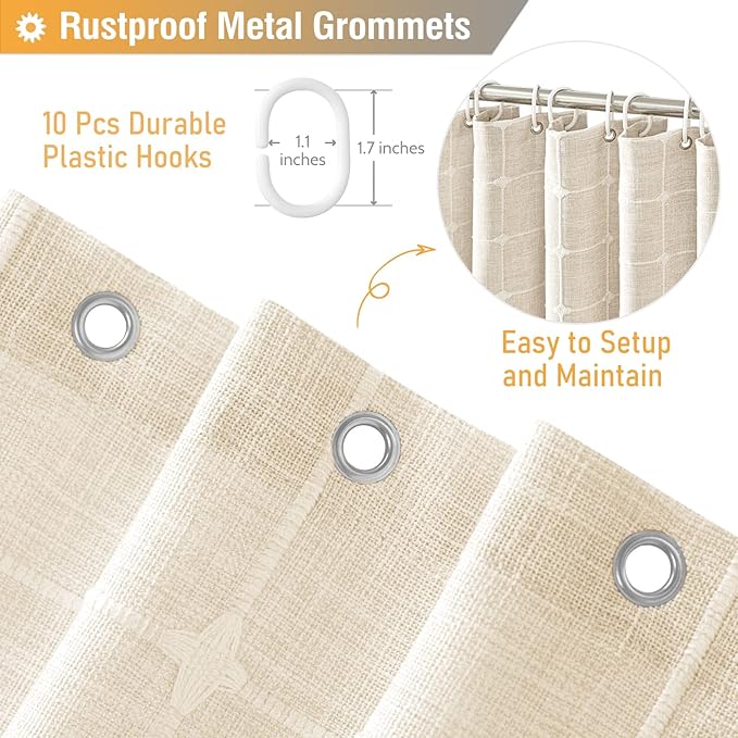 BTTN 54x78 Stall Shower Curtain - Boho Linen Heavy Duty Fabric Tassel Shower Curtain Set with 10 Hooks, Narrow Rustic Modern Farmhouse Neutral Thick Shower Curtains for Bathroom - Cream/Beige