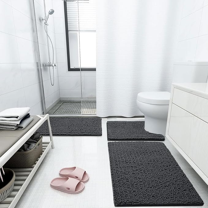 Arotive Luxury Chenille Bathroom Rug Mat, Extra Soft Thick Absorbent Shaggy Bath Rugs, Non-Slip Machine Wash Dry, Plush Bath Mats for Bathroom, Shower and Tub, 44x32, Dark Grey