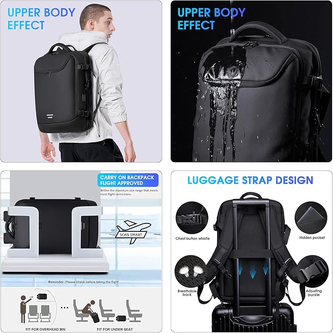 Vacuum Backpack for Men,50L Expandable Compression Backpack With Vacuum Seal, 17.3 Inch Water Resistant Laptop Backpack with USB Charging Port-Not Vaccum Pump Included