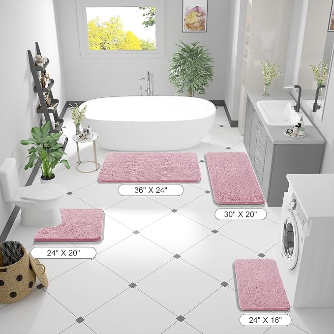 OLANLY Bathroom Rugs 30x20, Extra Soft Absorbent Chenille Bath Rugs, Rubber Backing Quick Dry, Machine Washable Bath Mats for Bathroom Floor, Tub and Shower, Home Decor Accessories, Dusty Rose