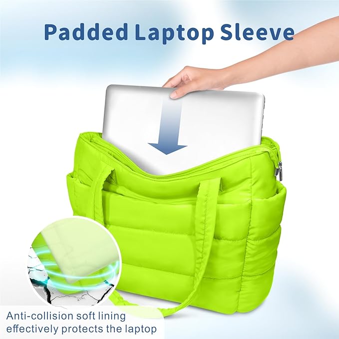 TOPDesign Puffer Tote Bag for Women, Lightweight Puffy Handbag with Compartments, Quilted Shoulder Bag for Work, Travel, Gym