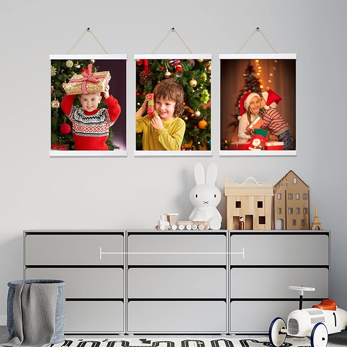 3 Pack Magnetic Poster Hanger Frame 12 Inch White, 12x18 12x16 12x24 Poster Frame Wood Magnet Frames Hangers for Photos, Pictures, Prints, Maps, Canvas Artwork,Diamond Art Painting