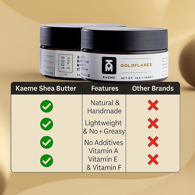 KAEME Goldflakes African Shea Butter For Women and Men Made from Raw Organic Pure Unrefined Moisturizer Cream with Natural Coconut Oil For Deep Hydration Skin Hair Scalp DIY Sheabutter(3.4oz/100g jar)
