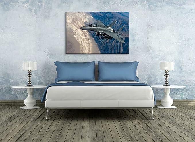 Airplane Canvas Wall Art F-15E Strike Eagle Posters Aircraft Wall Decor Vintage Fighter Plane Picture Artwork Fighter Jet Paintings Airplane Decor for Home Living Room Ready to Hang (28''Hx40''W)