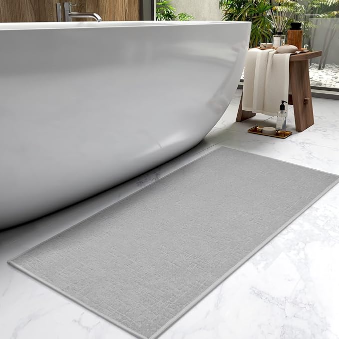AMOAMI-Bath Mat-Absorbent Quick Dry Bathroom Floor Mats-Washable Rubber Backing Bath Mats for Bathroom Rugs Fit Under Door-Bath Rug for in Front of Sink Bathtub Shower Room, Grey 17''x59''