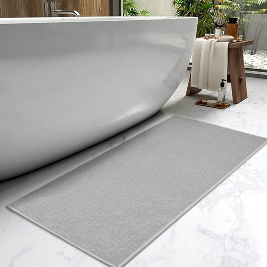 AMOAMI-Bath Mat-Absorbent Quick Dry Bathroom Floor Mats-Washable Rubber Backing Bath Mats for Bathroom Rugs Fit Under Door-Bath Rug for in Front of Sink Bathtub Shower Room, Grey 24''x70''