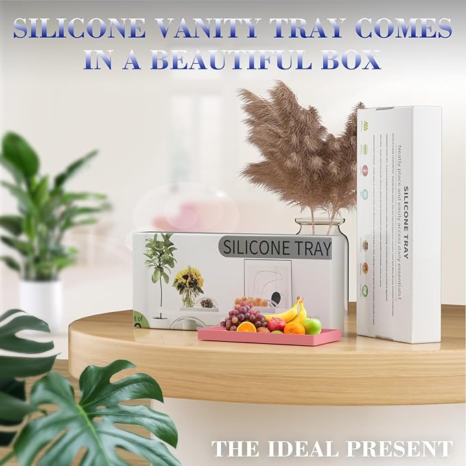 BBK Bathroom Vanity Tray 7.8 in - 2 Pack(Small) Silicone Bathroom Tray for Counter, Perfume Key Trinket Ring Tray, Decor Soap Dispenser Countertop Tray for Kitchen Sink Organization (Pink)