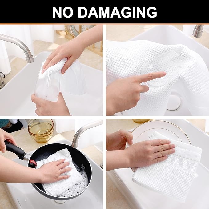 Homaxy 100% Cotton Dish Cloths, 8 Pack - 12 x 12 Inches, Waffle Weave Super Soft and Absorbent Dish Towels Quick Drying Dishcloths, White