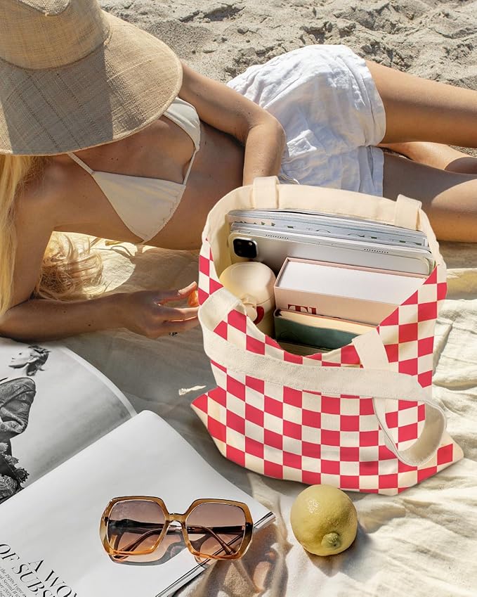 Aesthetic Canvas Tote Bag with Inner Pocket for Women, Cloth Cotton Totes Bag with Pattern for Shopping, Gym