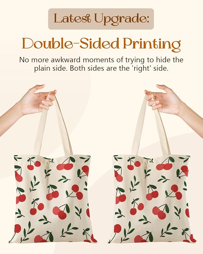 Aesthetic Tote Bag for Girls - with Magnetic Buckle and Zipper Inner Pocket for Women Lady Canvas Cotton Tote Bag