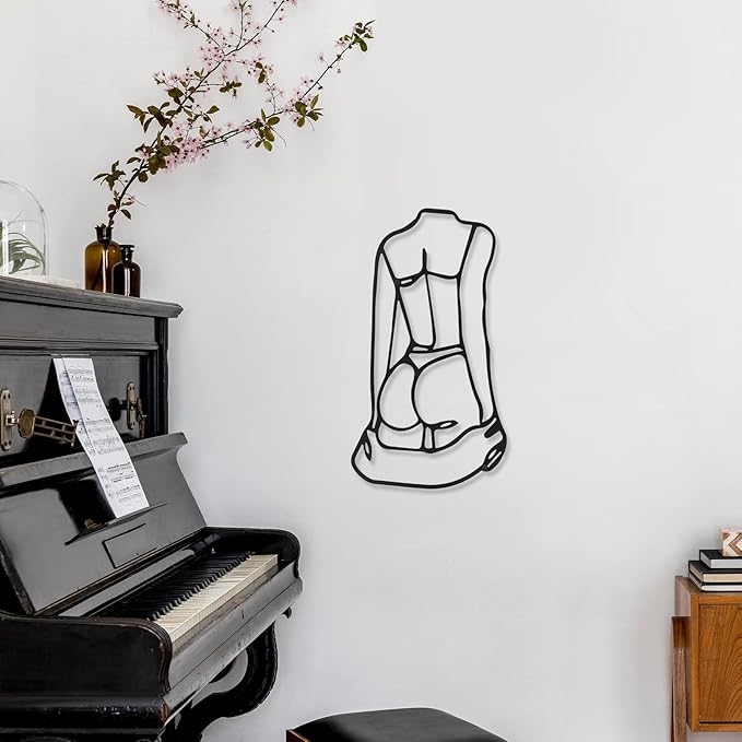 3 Pcs Metal Wall Art Decor Minimalist Abstract Woman Wall Art Metal Modern Line Drawing Decor Female Single Line Home Hanging for Bedroom Kitchen Bathroom Living Room(Lively)