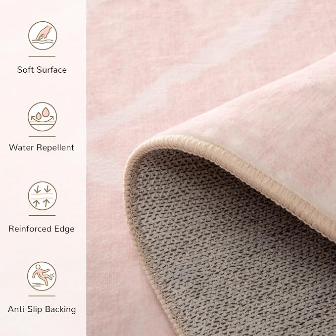 Area Rug 6x9 Rug Machine Washable Non-Slip Low Pile Print Pattern Western Rug for Living Room Bedroom Entryway Tribal Series -Light Pink/Cream