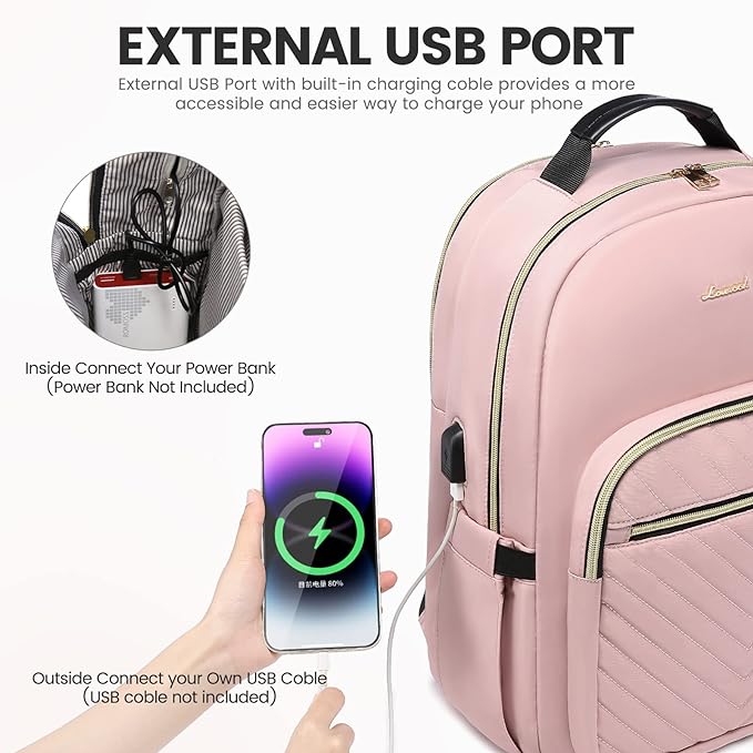 LOVEVOOK Laptop Backpack for Women 15.6 inch,Cute Womens Travel Purse,Professional Laptop Computer Bag,Waterproof Work Business College Teacher Bags Carry on Backpack with USB Port,Pink