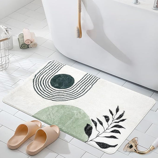 20"X30" Boho Bath Rugs for Bathroom Decor Non-Slip Bath Mat Absorbent Plush Microfiber Soft Carpet Machine Washable Bath Mat for Sink, Showers, Laundry Rooms, Living Room, Green