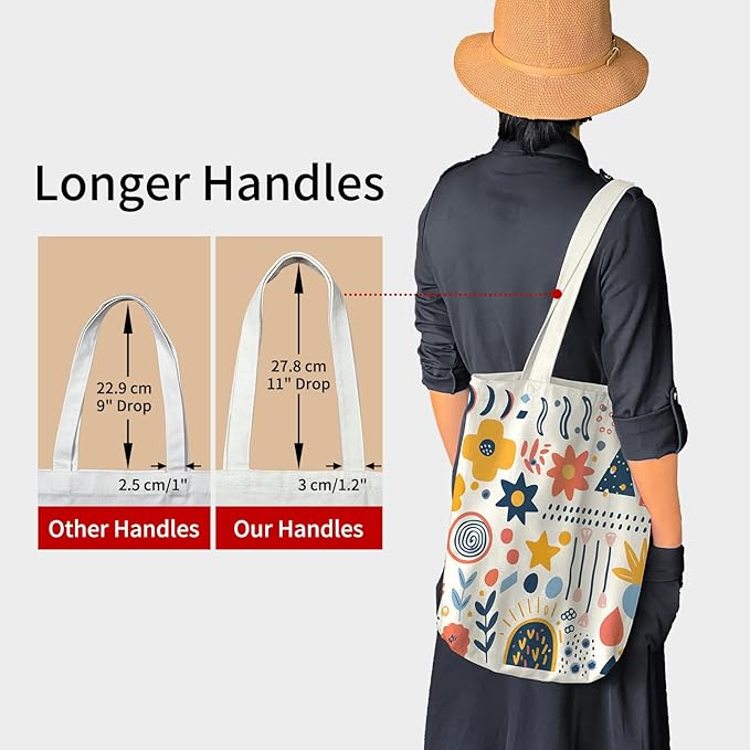 Canvas Tote Bag for Women, Aesthetic Tote Bag with Zipper Pocket for Grocery Travel Work Gift, Canvas Shopping Bag