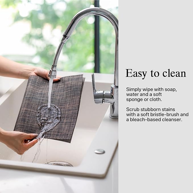 Placemats Set of 4 - Easy Clean Woven Vinyl Placemats for Dining Table, Indoor/Outdoor Place Mats, Washable PVC Table Mats（Black/Brown）