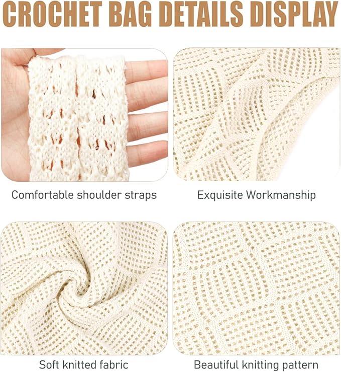 COOKOOKY Crochet Beach Tote bag Summer Beach Bag for Women Aesthetic Mesh Tote Bag Hippie Bag Knit Bag