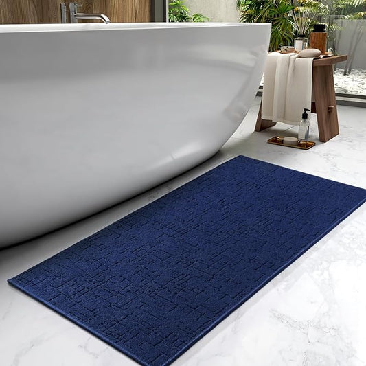 AMOAMI-Bath Mat-Absorbent Quick Dry Bathroom Floor Mats-Washable Rubber Backing Bath Mats for Bathroom Rugs Fit Under Door-Bath Rug for in Front of Sink Bathtub Shower Room, Navy 24''x70''