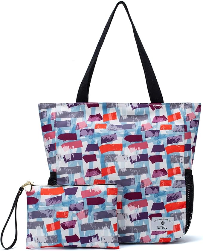 ETidy Large Capacity Foldable Tote Bag With Zipper Water-resistant SandproofWomen Beach Bag Handbag GymBag Travel ShoppingBag