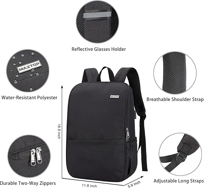 MAXTOP Deep Storage Laptop Backpack with USB Charging Port[Water Resistant] College Computer Bookbag Fits 15 Inch Laptop Black