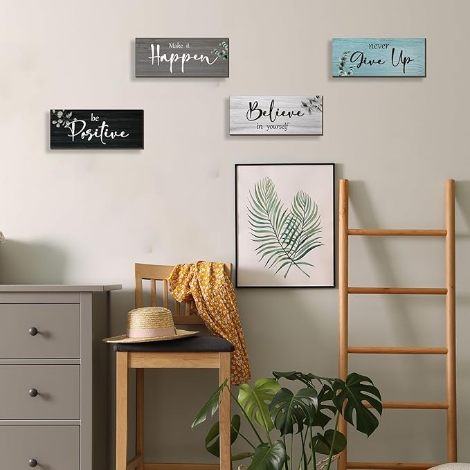 4 Pcs Office Decor For Women Motivational Wall Decor Rustic Inspirational With Positive Sayings Wooden Hangings for Home Office Bathroom Bedroom Kitchen(Fresh 10x4")