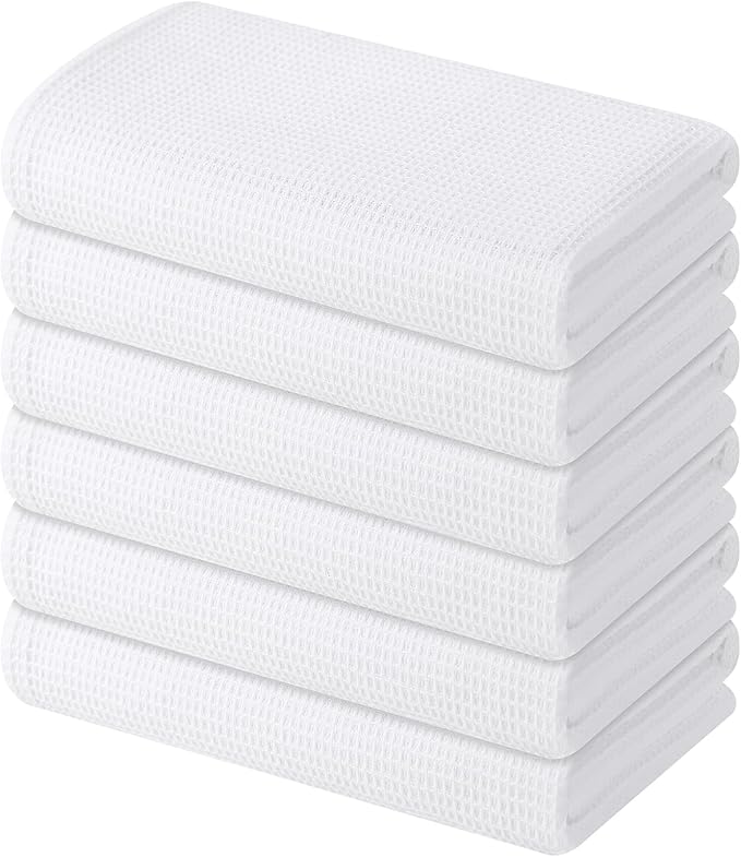 Homaxy 100% Cotton Waffle Weave Kitchen Towels - 6 Pack Soft and Absorbent Dish Towels - 16 x 26 Inches Quick Dry Hand Towels - White