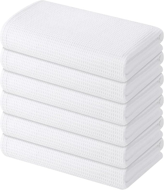 Homaxy 100% Cotton Waffle Weave Kitchen Towels - 6 Pack Soft and Absorbent Dish Towels - 16 x 26 Inches Quick Dry Hand Towels - White