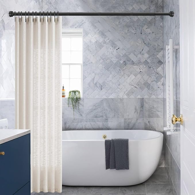 YNL Shower Curtain Rod 34-82 (2.8-6.8ft) Inches, Adjustable Spring Shower Rod No Drilling, Non-Slip, Never Rust, Stainless Steel, Suitable for Bathroom Window Living Room, Matte Black