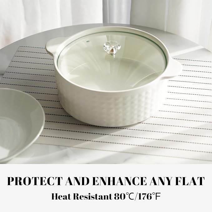 Placemats Set of 8 Vinyl/Plastic Woven Place Mats for Kitchen Table Indoor/Outdoor Washable Placemat Wipeable Dining Table Mats (White Stripes,8)