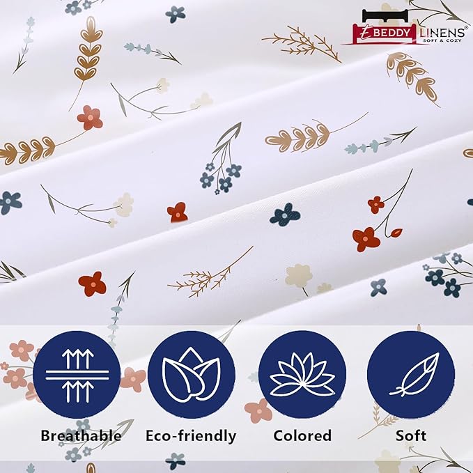 eBeddy Linens Luxury Printed Duvet Cover Set Oversized Queen 98x98 Size 800 TC Certified Egyptian Cotton Luxury Soft & Breathable with Zipper Closure & Corner Ties Flower Print