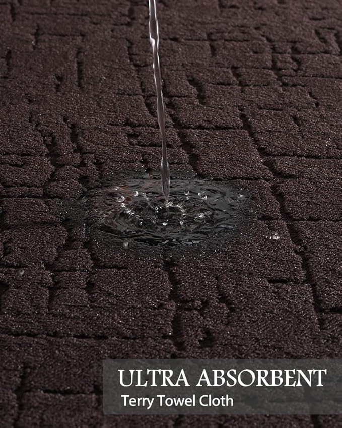 AMOAMI-Bath Mat-Absorbent Quick Dry Bathroom Floor Mats-Washable Rubber Backing Bath Mats for Bathroom Rugs Fit Under Door-Bath Rug for in Front of Sink Bathtub Shower Room, Brown 20''x32''