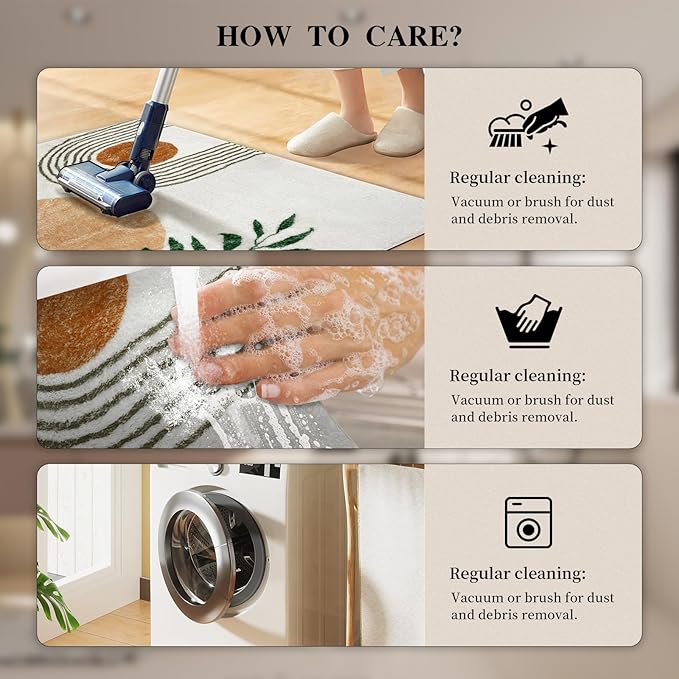 17"X35" Boho Bath Rugs for Bathroom Decor Non-Slip Bath Mat Absorbent Plush Microfiber Soft Carpet Machine Washable Bath Mat for Living Room,Showers,Laundry Room,White