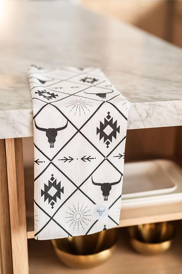 || 3 Pack|| Double Sided || Not Your Ordinary Dish Towels || Waffle Weave Microfiber|| Highly Absorbent || Hanging Loop || Dish Cloths || Modern || Designer Prints (Aztec)