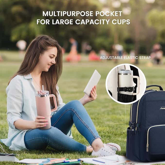 LOVEVOOK Laptop Backpack for Women with Pouch Pocket for Large Capacity Cup,17 Inch Laptop Computer Bag Travel Backpack Purse,Waterproof Work Business Backpack College Teacher Bags,Dark Blue