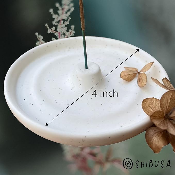 SHIBUSA Ceramic Incense Holder - Modern Minimalist Circular Incense Burner - Wide Ash Catcher - Incense Sticks Not Included White 1